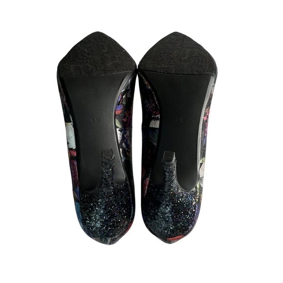J Renee Ryenne Butterfly Screen Print Glitter Heels & Toes Black Purple Size 8 - Picture 8 of 8